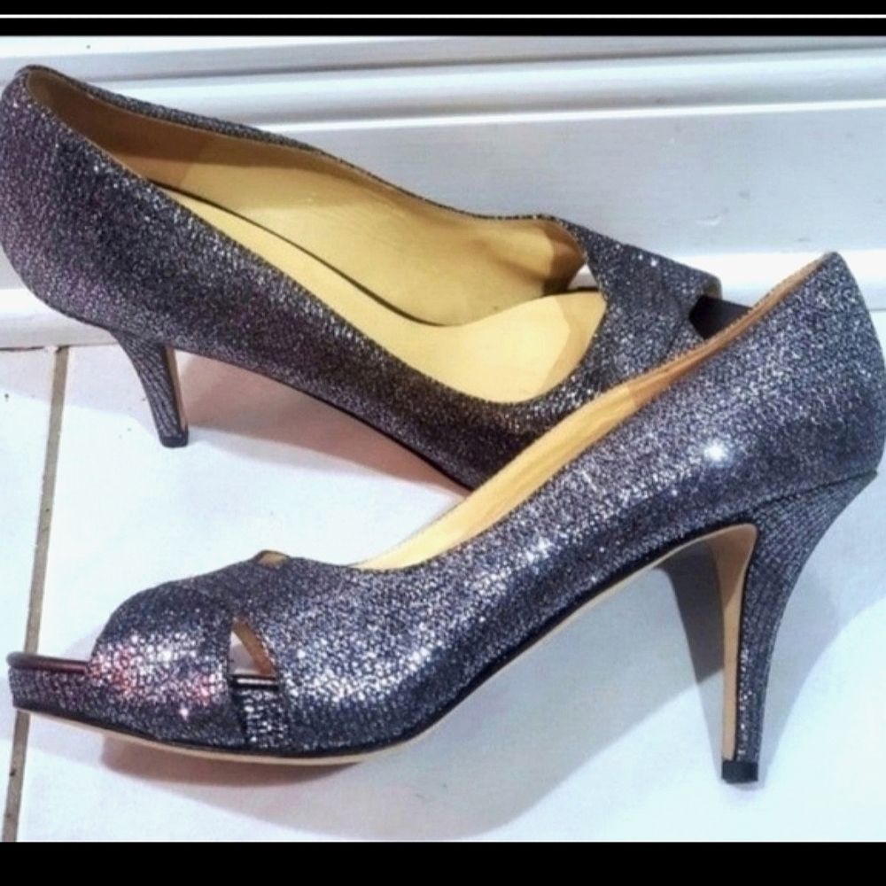 Kate Spade New York Gunmetal Silver Glitter Peep Toes